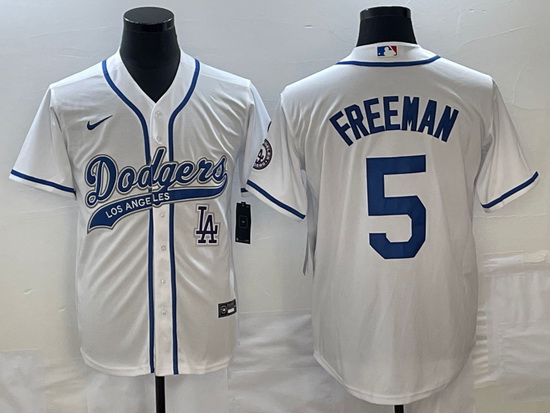 Men's Los Angeles Dodgers #5 Freddie Freeman White Cool Base Sti