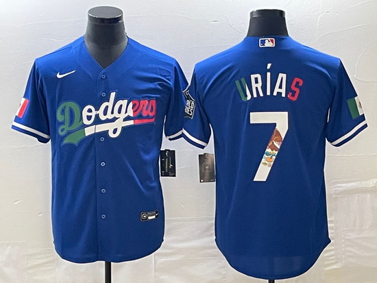 Men's Los Angeles Dodgers #7 Julio Urias Number Blue Cool Base Stitched Jersey