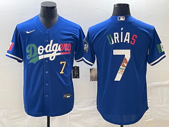 Men's Los Angeles Dodgers #7 Julio Urias Number Blue Cool Base Stitched Jersey2