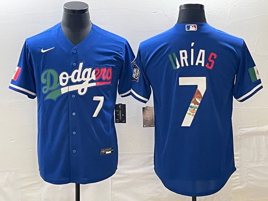 Men's Los Angeles Dodgers #7 Julio Urias Number Blue Cool Base Stitched Jersey4