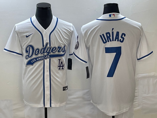 Men's Los Angeles Dodgers #7 Julio Urias White With Patch Cool B