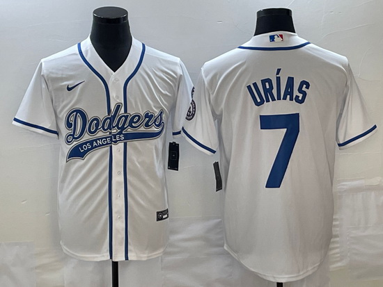 Men's Los Angeles Dodgers #7 Julio Urias White With Patch Cool B