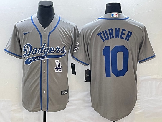 Men's Los Angeles Dodgers #10 Justin Turner Grey With Patch Cool