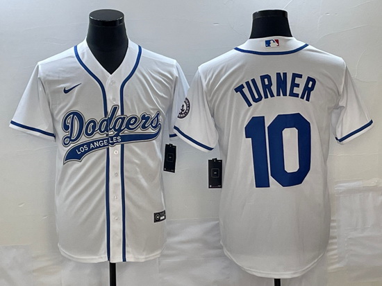 Men's Los Angeles Dodgers #10 Justin Turner White With Patch Coo