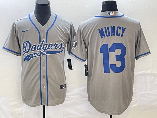 Men's Los Angeles Dodgers #13 Max Muncy Grey With Patch Cool Bas