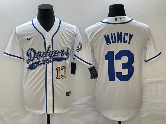 Men's Los Angeles Dodgers #13 Max Muncy Number White With Patch 
