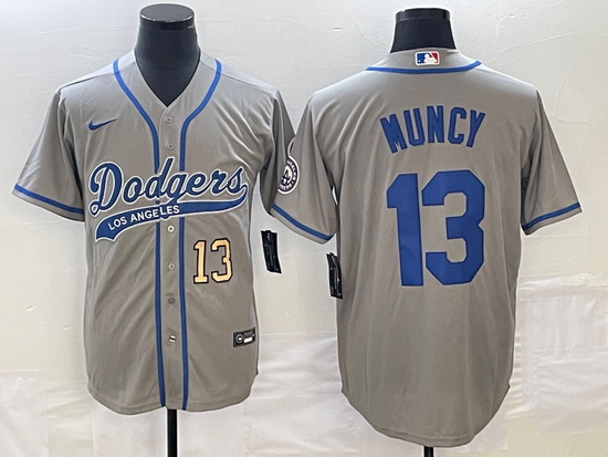 Men's Los Angeles Dodgers #13 Max Muncy Number Grey With Patch C