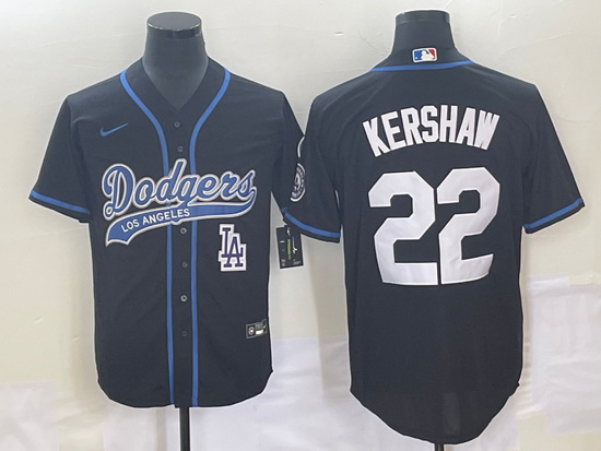 Men's Los Angeles Dodgers #22 Clayton Kershaw Black Cool Base Stitched Baseball Jersey