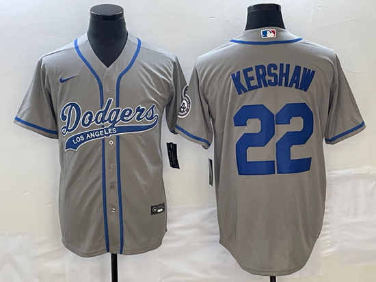 Men's Los Angeles Dodgers #22 Clayton Kershaw Grey Cool Base Sti