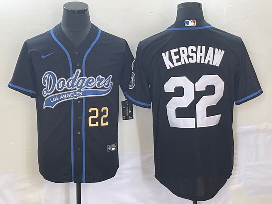 Men's Los Angeles Dodgers #22 Clayton Kershaw Number Black Cool Base Stitched Baseball Jersey