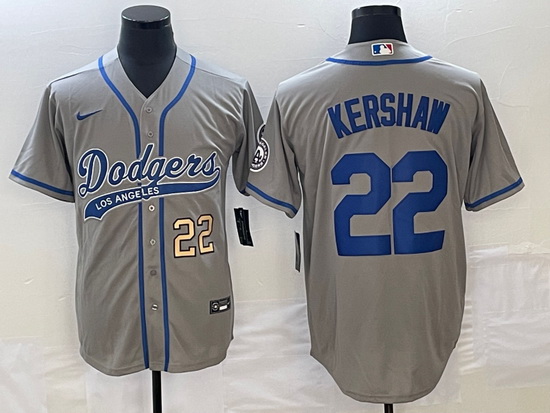 Men's Los Angeles Dodgers #22 Clayton Kershaw Number Grey Cool Base Stitched Baseball Jersey