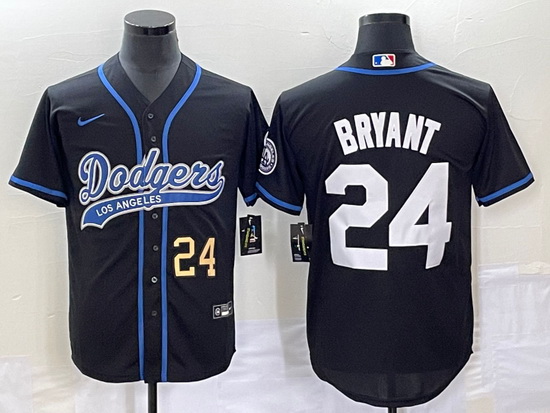 Men's Los Angeles Dodgers #24 Kobe Bryant Number Black With Patc