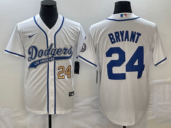 Men's Los Angeles Dodgers #24 Kobe Bryant Number White With Patc