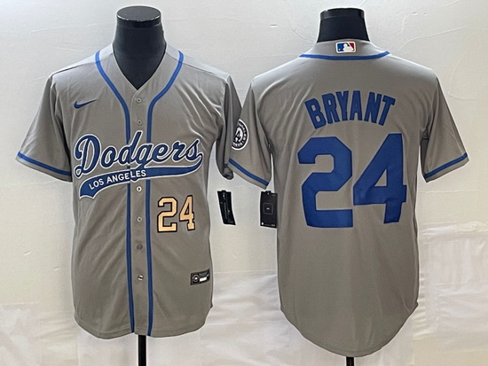 Men's Los Angeles Dodgers #24 Kobe Bryant Number Grey With Patch Cool Base Stitched Baseball Jersey