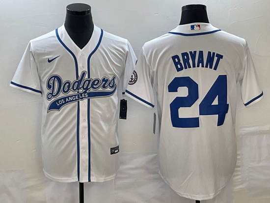 Men's Los Angeles Dodgers #24 Kobe Bryant White With Patch Cool 