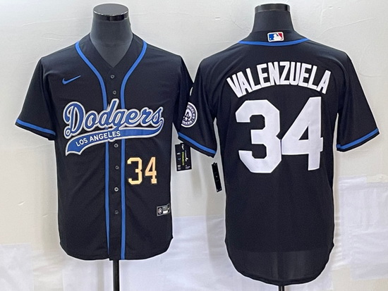 Men's Los Angeles Dodgers #34 Fernando Valenzuela Number Black W