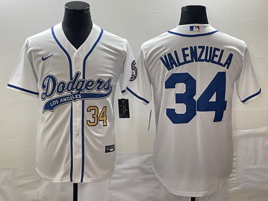 Men's Los Angeles Dodgers #34 Fernando Valenzuela Number White W