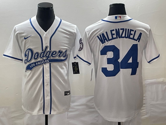 Men's Los Angeles Dodgers #34 Fernando Valenzuela White With Pat
