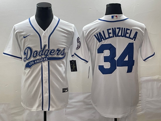 Men's Los Angeles Dodgers #34 Fernando Valenzuela White With Patch Cool Base Stitched Baseball Jerse