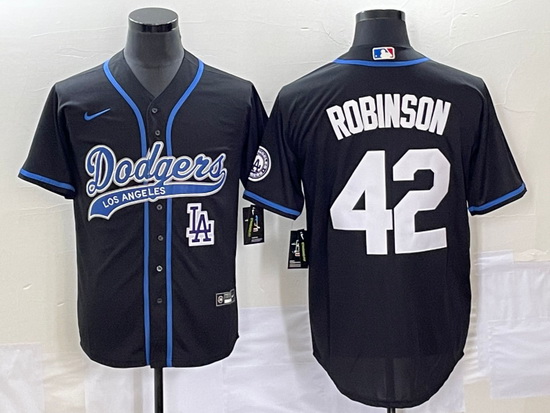 Men's Los Angeles Dodgers #42 Jackie Robinson Black With Patch Cool Base Stitched Baseball Jersey1