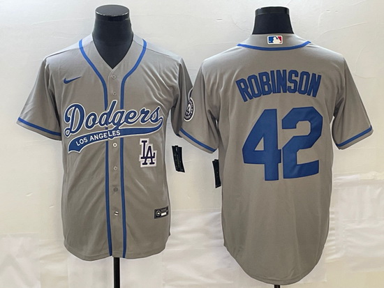 Men's Los Angeles Dodgers #42 Jackie Robinson Grey With Patch Co