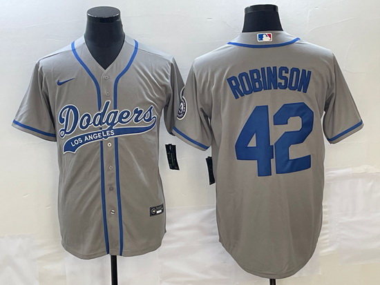 Men's Los Angeles Dodgers #42 Jackie Robinson Grey With Patch Cool Base Stitched Baseball Jersey1