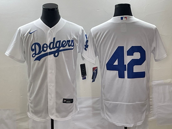 Men's Los Angeles Dodgers #42 Jackie Robinson White No Name Stitched Flex Base Nike Jersey