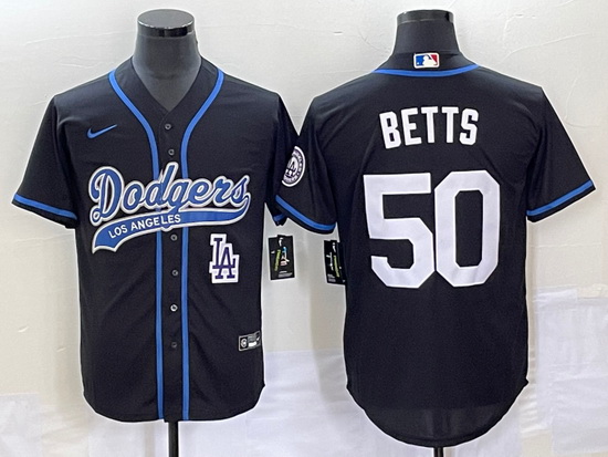 Men's Los Angeles Dodgers #50 Mookie Betts Black With Patch Cool Base Stitched Baseball Jersey1