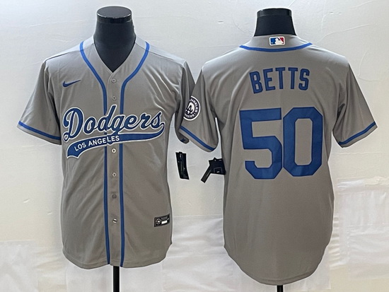 Men's Los Angeles Dodgers #50 Mookie Betts Grey With Patch Cool 