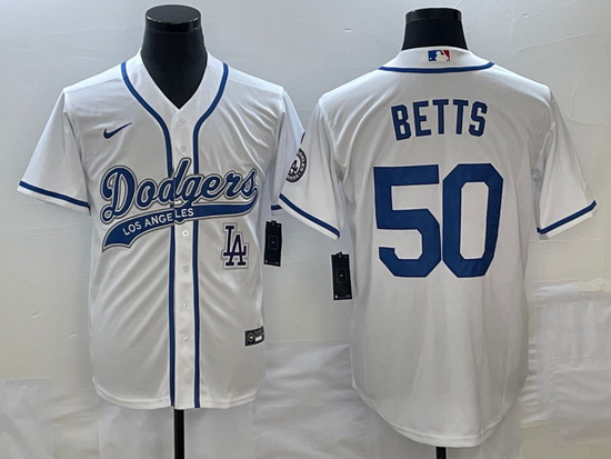 Men's Los Angeles Dodgers #50 Mookie Betts White With Patch Cool