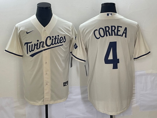 Men's Minnesota Twins #4 Carlos Correa Cream 2022 City Connect C