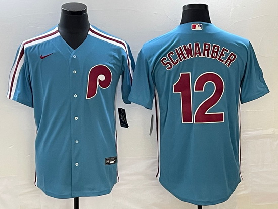 Men's Philadelphia Phillies #12 Kyle Schwarber Blue Cooperstown 