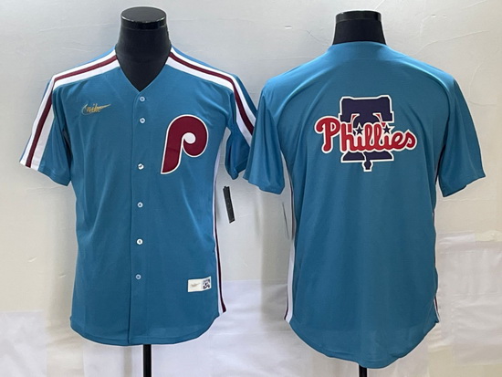 Men's Philadelphia Phillies Big Logo Blue Cooperstown Throwback 