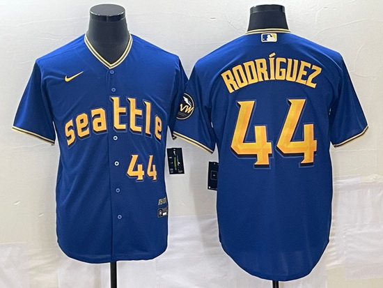 Men's Seattle Mariners #44 Julio Rodriguez Number Blue 2023 City Connect Cool Base Stitched Jersey1