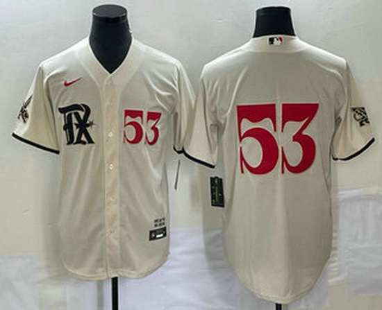 Men's Texas Rangers #53 Adolis Garcia Number Cream 2023 City Connect Cool Base Stitched Jersey