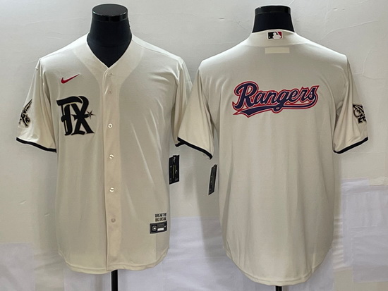 Men's Texas Rangers Cream Team Big Logo 2023 City Connect Cool Base Stitched Baseball Jersey