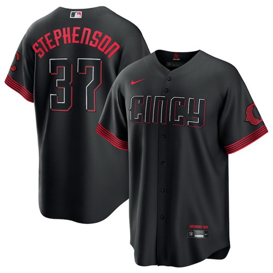 Men Cincinnati Reds 37 Tyler Stephenson Black 2023 City Connect Stitched Jersey