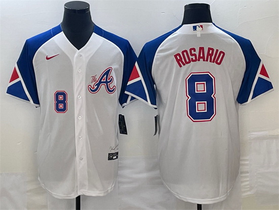 Men Atlanta Braves 8 Eddie Rosario White 2023 City Connect Cool Base With Patch Stitched Baseball Je