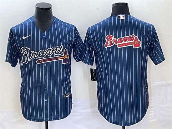 Men Atlanta Braves Navy Team Big Logo Cool Base Stitched Baseball Jersey