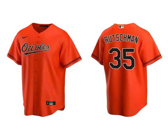 Men Baltimore Orioles 35 Adley Rutschman Orange Cool Base Stitched Jersey