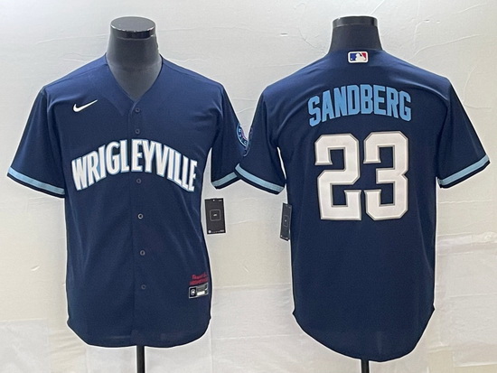 Men Chicago Cubs 23 Ryne Sandberg Navy City Connect Cool Base Stitched Baseball Jersey