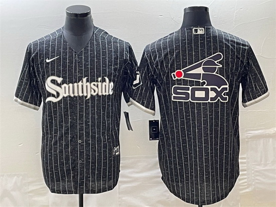 Men Chicago White Sox Black Team Big Logo Cool Base Stitched Jersey