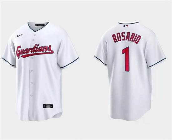 Men Cleveland Guardians 1 Amed Rosario White Cool Base Stitched Jersey