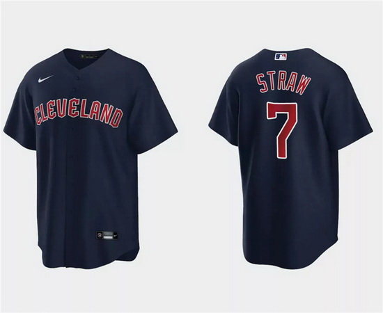 Men Cleveland Guardians 7 Myles Straw Navy Cool Base Stitched Jersey