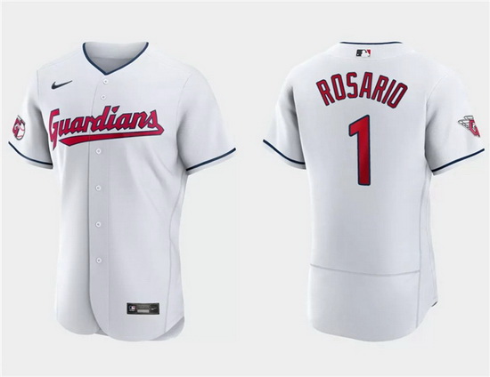 Men Cleveland Guardians 1 Amed Rosario White Flex Base Stitched Jersey