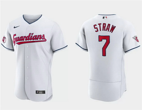 Men Cleveland Guardians 7 Myles Straw White Flex Base Stitched Jersey