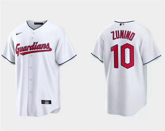 Men Cleveland Guardians 10 Mike Zunino White Cool Base Stitched Jersey