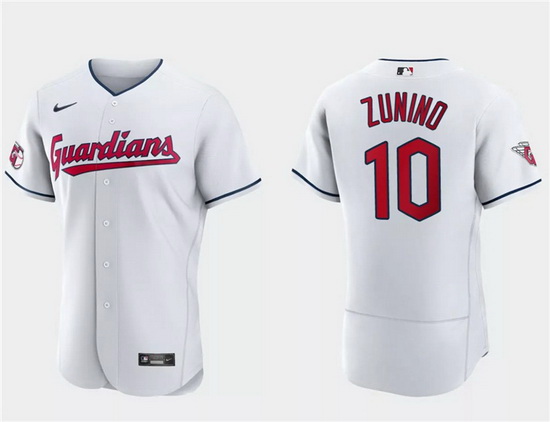 Men Cleveland Guardians 10 Mike Zunino White Flex Base Stitched Jersey