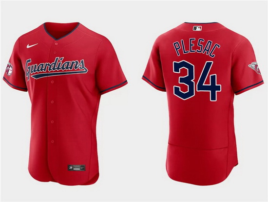 Men Cleveland Guardians 34 Zach Plesac Red Flex Base Stitched Jersey