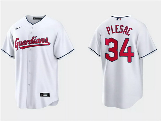 Men Cleveland Guardians 34 Zach Plesac White Cool Base Stitched Jersey